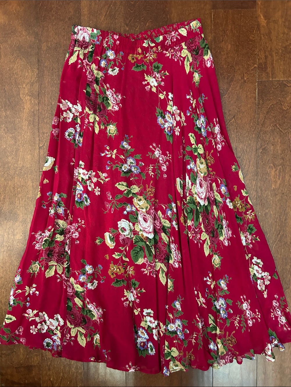 Orvis Reversible Red Floral Maxi Skirt, Romantic and Feminine, Size Medium